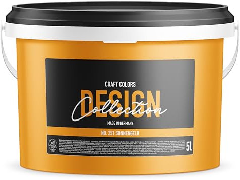 Craft Colors® 5L hochwertige Wandfarbe edelmatt, Kreidefarbe made in Germany, DESIGN Collection No. 251 Sonnengelb