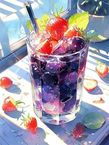 Zuooyi Fruits Tea Paint by Numbers for Adults, Framed DIY Painting by Number Kit for Beginners, Paint by Numbers Kits on Canvas Acrylic Pigment Drawing Paintwork 60x75cm/26x30 inch