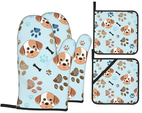 Guanti Da Forno E Presine Da Cucina Set, Cute Dogs Paw Guanti Da Forno Professionale Guanti Da Cucina Pratico Guanti Da Forno Per Grigliate Cottura Forno