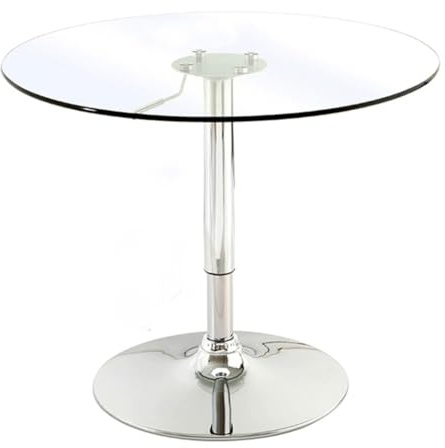 Runden Küchentisch, Höhenverstellbar Klar Rundes Glas Esstisch, Temperiert Glas Runder Esstisch Mit Robustem Silber Chrom-Stabhalterung, Kleiner Runder Tisch Für Kleine Räume Wohnung, Esszi(Size:80cm)