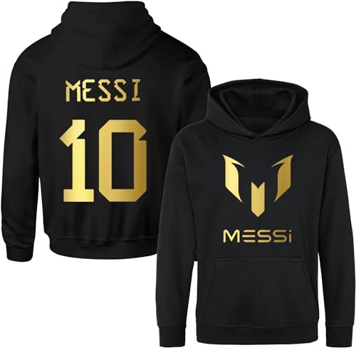 Sudadera con capucha para niños inspirada en Messi, sudadera de fútbol juvenil, sudadera de fútbol para niños, Negro, 12 años