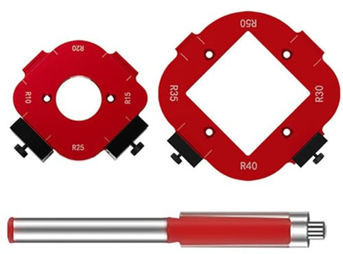 2 Stück Router Jig Radius Schablone | Frässchablone Eckradius 8 Größen (R10-R50) | Präzise Alu-Routervorlage für Holzarbeit | Inkl. CNC-gefräster Führungen & Einstellanschlag（rot）
