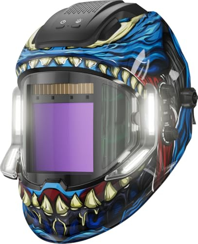 ANDELI Welding Helmet with 4 LED Light, Panoramic Large Viewing Screen 3.94X3.74 True Color Auto Darkening Welding Helmet, 4 Arc Sensor 4/5-9/9-13 Type-C Charging MONERDB-LED-PRO