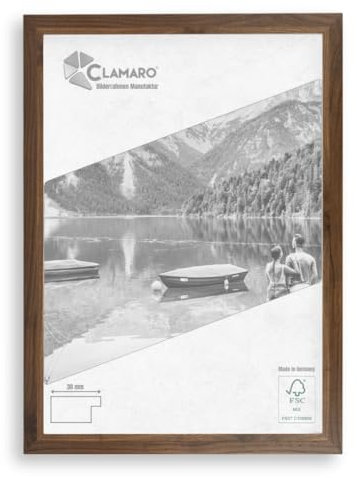 CLAMARO Collage Marco de fotos de 50 x 70 cm, hecho a mano, nogal, moderno marco rectangular de tablero de fibra de densidad media, incluye cristal acrílico, parte trasera y colgador (horizontal y