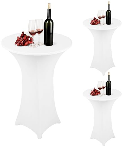 3 Stück Stretch Stehtisch Husse 80cm, Hussen Stehende Tischdecke abwaschbar Stehtischhussen Verstärkung im Fußbereich, Elastische Tischdecken für Bar Counter und Hochzeit (Weiß, 80 x 110 cm)