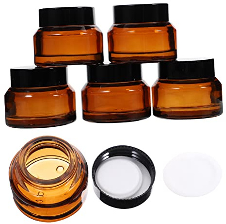 MUCKLILY Lot de 5 Bocaux D'échantillons Rechargeables en Verre et Pp de 15g Marron avec Couvercles, Contenants de Voyage pour Articles de Toilette, Adaptés aux Présents Couleur Aléatoire