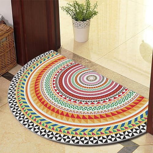 ChangTsing Halbrunder Teppich FußMatte 50cm x 80cm Polyester Böhmischer Europäischer Stil Halbrunde Form Halbkreis Einfachheit rutschfeste Fußmatte
