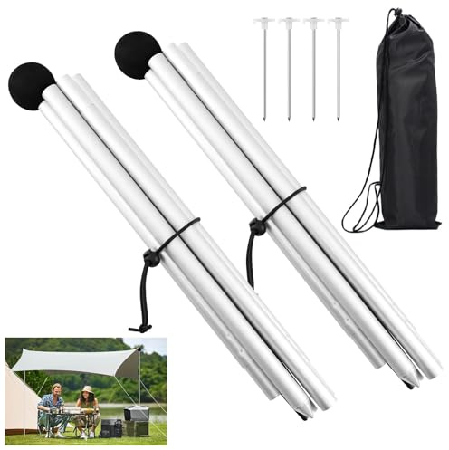 Lconvicely Ersatz-Zeltstangen für Strandzelt – 2 m Teleskop-Stangen mit Heringen für Plane & Sonnensegel, Faltbare Aluminium-Stangen für Camping, Partys, Angeln & Wandern, 2er-Pack