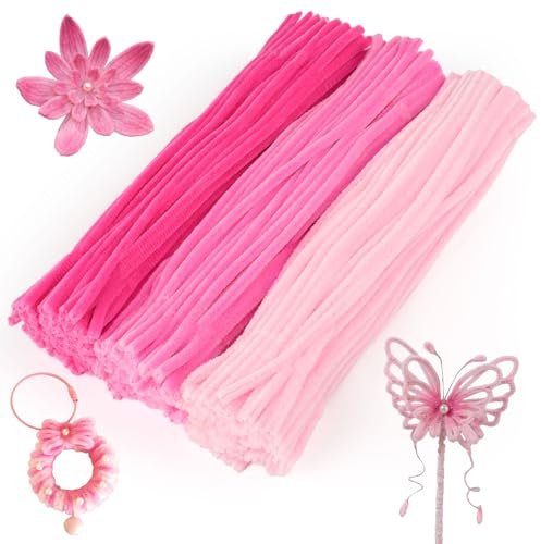 300x Pfeifenreiniger, Rosa Pfeifenputzer zum Basteln,30cm Pipe Cleaner Set | Rot Chenilledraht für Kreative Blumen, DIY-Projekte, Weihnachten Dekorieren