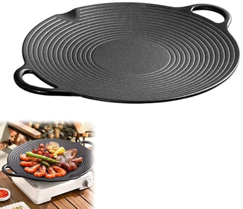Piastra per Grill Universale in Ghisa con Maniglie, Piastra Grill Rotonda in ghisa, piano cottura per induzione, fornello a gas, piano cottura rlettico,per Barbecue Verdure, Carne,Ø36cm