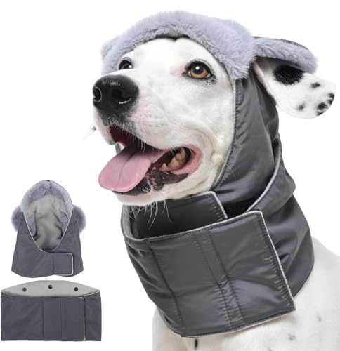 Kuoser Hundemütze mit Snood 2-in-1, Wasserdichter Winter Hunde Mütze mit Faltbarem Flauschrand, Hundemütze mit Ohrenlöchern, Welpen Hundeschal Wintermütze für Kleine Mittelgroße Große Hunde