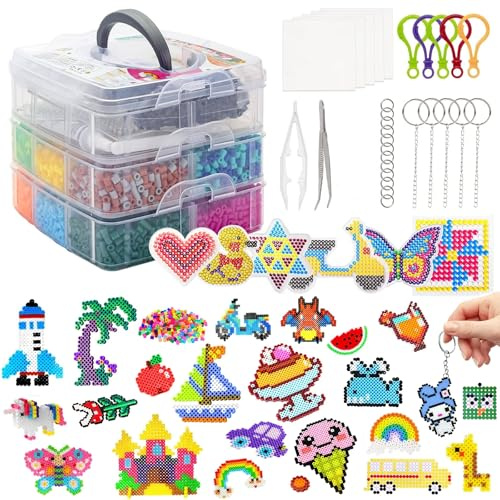 Kit De Perles à Repasser,11000 Perles De 5mm Avec Boîte De Rangement,plaques De Perle à Repasser,pour Enfants DIY De Loisirs Créatifs Et Bijoux,Cadeau D'anniversaire/de Noël Pour Enfants（24 Couleurs）