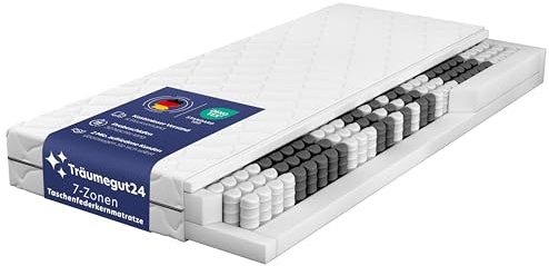 Träumegut24 Taschenfederkern Matratze 120 x 200 cm | 21 cm Höhe | Größe + Härtegrad wählbar | 7-Zonen-System für ergonomisches Liegen | Oeko-TEX Zertifiziert | Rollmatratze (120x200, H2&H3)