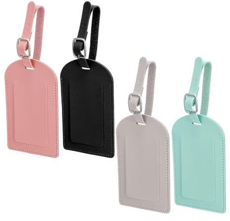 LXUEJIE 4 Stück Leder Kofferanhänger Koffer, PU Gepäckanhänger mit Namenschild Wasserdichte Tags Adressanhänger Koffer Anhänger mit Verstellbarer Schnalle für Gepäck Tasche Handtasche Flugreisen