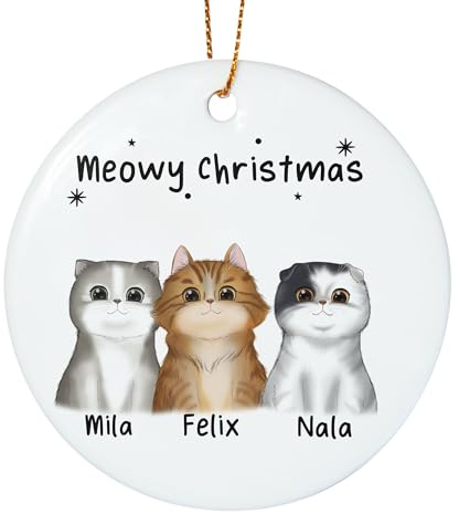Weihnachtsanhänger personalisiert für Katzenbesitzer, Weihnachtskugel für Katzenliebhaber, Baumschmuck mit Katze zum Nikolaus Weihnachten, Christbaumschmuck Weihnachtsbaum Anhänger - 3 Katzen