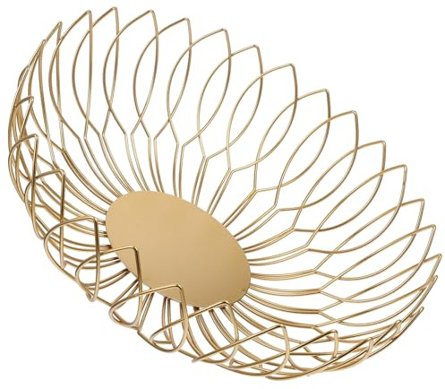 Mipcase Cesta Metálica Pequeña Estilo Nórdico para Frutas y Pan Diseño con Bordes Calados Dorados Organizador de Escritorio para Snacks y Decoración Hogar