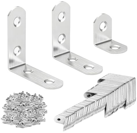 70 PCS L Brackets, Angle Metal Corner Brackets Stainless Steel L Shaped 90 Degree Right Angle Bracket with 200 Screws Brace for Wood Furniture Fixation