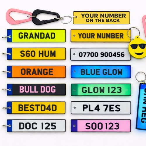 Red Dragon Seeds Personalised Number Plate Keyring with Carabiner & Emoji Charm – Custom Text Mini Plate Keychain – 3 Sizes – 3D Printed Gift for Car Keys, Bags & Backpacks