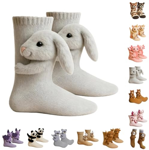 Generisch Animal Socks Tiersocken 3D Tieren Handmade Faultier Socken mit Tiermotiven Kuschelsocken Warme Umarmung Weihnachten Damen Herren Kinder Socken 39-42 Lustige Stricksocken (Kaninchen)