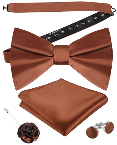 Alizeal Herren Fliege Einstecktuch Manschettenknöpfe und Anstecknadel Set | 4 Stück für Party, Abschlussball, elegantes Geschenk, vorgebundene Fliege, klassische einfarbige Farbe