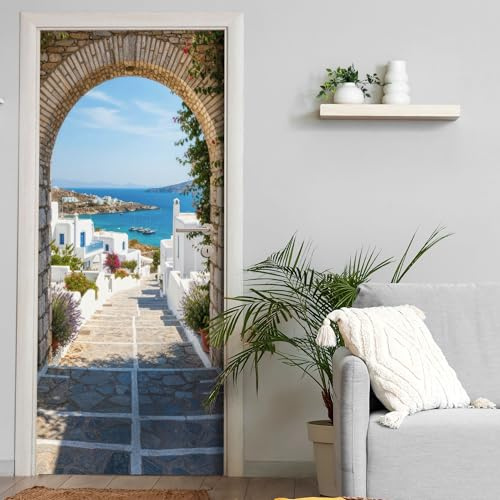 Türtapete selbstklebend blasenfrei | 200 x 90 cm Blick auf das Meer | Tür Aufkleber Türfolie | Einteilig | Wasserfest 3D Türaufkleber Klebefolie Türposter Möbelfolie