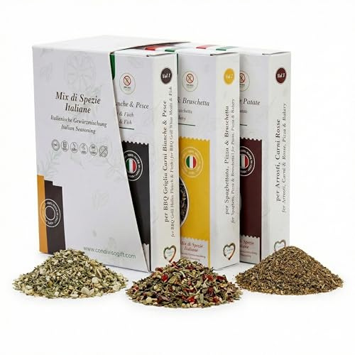Condiviso GIFT - Kit Spezie 100% Italiane con Espositore Cucina | Filiera italiana, 2 mix senza sale, 1 rub BBQ, Senza additivi, Idea regalo gourmet, 250 g