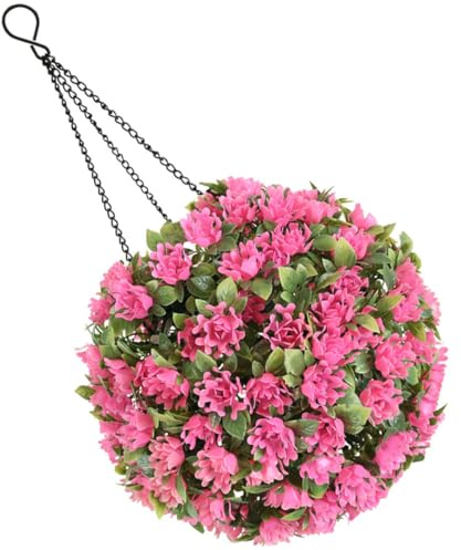 Beavorty Garden Solar Light LED Solar Light Topiary Ball 16.70x8.65x8.65in Plastic Realistic Flowers and Leaves for Yard Layout Outdoor Decoration