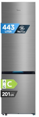 Midea 442L Frigorifero Combinato, Space Master, No Frost, MERB445MIC46 | Multi Air Flow, Compressore Inverter, WiFi Smart Control, Silenzioso 35 dB, 179 kWh/anno, Altezza 201 cm, Acciaio Bru