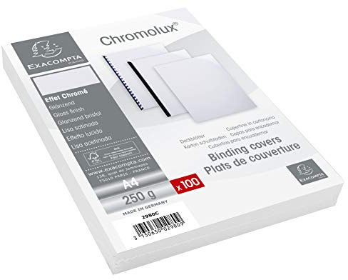 Exacompta 2980C 100er Pack Einbanddeckel DIN A4 für Bindesysteme Forever aus Glanz-Karton weiß. Geeignet zur Verwendung mit Serodo-Bindern, Kunststoffringen, Metallringen und mehr