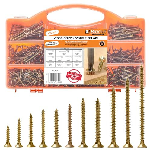 Brackit 780 PC truciolato assortimento kit | grande valore confezione zincato, resistenza supplementare viti per legno assortite per porta cerniere, riparazioni, pannelli di foratura