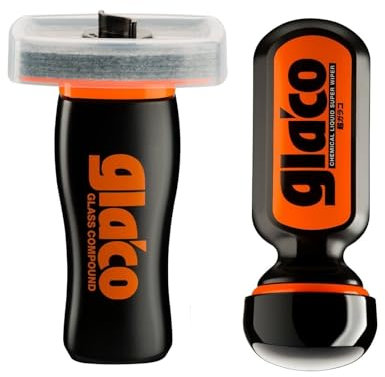 SOFT99 Glaco Glass Compound Roll On + Ultra Glaco - Abrasive Glass Cleaner and Extreme Durability Glass Coating - 12 Months of Windscreen Protection - Integrated Applicators
