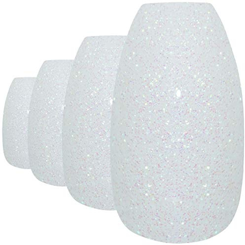 Bling Art Falsche Nägel Gel Glossy Ballerina Sarg 24 Kunstnägel Lange Tipps mit Kleber (Pearl White Gel)