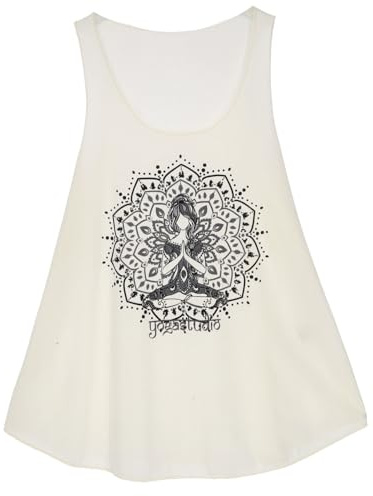 Retro Art Tanktop mit Ethnodruck, Damen, Loose, Schmetterling Creme | Leichtes, locker fallendes Tanktop, ideal für Sommer, Urlaub, vielseitig kombinierbar, modischer Ethnodruck.