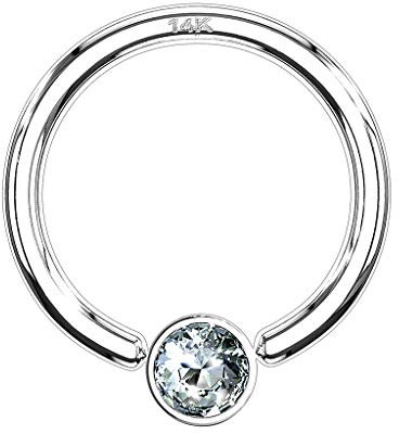Piercingfaktor BCR Piercing Klemmring Ring 585er Gold 14 KT mit Kristall Septum Helix Ohr Tragus Intim Intimpiercing 1,2mm x 8mm x 3mm Weißgold