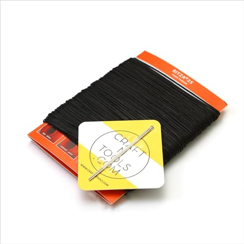 Ritza 25 Tigerfaden für Lederhandwerk, 1,2 mm in 20 Farben, gewachstes Tigerfaden, Ritza 25 Fäden, gewachstes Polyester, Sattlergarn 1,2 mm - Black - 50 meters