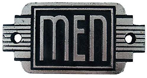 Design Toscano Streamlined Art Deco Men's Room Türschild, gusseisen, Two Tone Black & Silver, 5 Inch