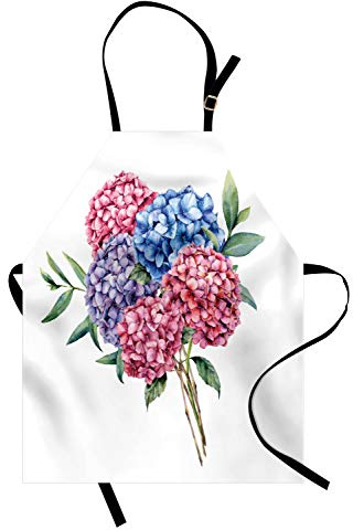 ABAKUHAUS Hortensia Tablier, Romantique Nature Printemps, Produit Unisexe avec Col Réglable pour Cuisine et Jardinage, Multicolore