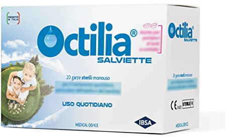 Octilia Sterile Einweg-Tücher, hergestellt in Italien, 100 % Baumwolle, mit Hyaluronsäure 20 sterile Einweg-Wundkompressen für die tägliche Behandlung auch für Erwachsene und Kinder.