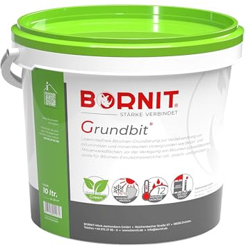 BORNIT Grundbit Grundierung Primer Bitumen Voranstrich [QNG-Konform] 10L | Innen Außen lösemittelfrei Haus Carport Vordach Balkon Tiefengrund Dachpappe Haftgrund Bitumen Dichtmasse Garage Gartenhaus