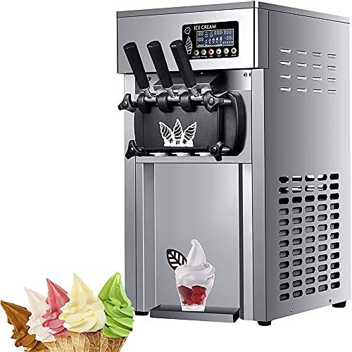MNSSRN Machine à crème glacée de Grande capacité de 3 Saveurs, Machine à crème glacée en Acier Inoxydable d'acier Inoxydable électrique 1200W Machine à crème glacée avec Pompe à gonflement