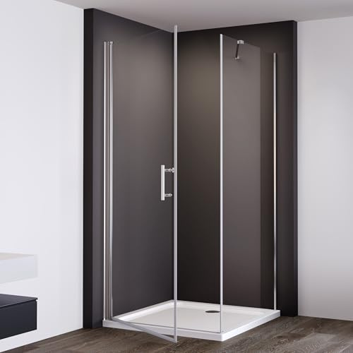 IMPTS Duschkabine 90x80 cm Eckeinstieg Duschabtrennung Duschtür mit Seitenwand, Pendeltür aus 6mm ESG Sicherheitsglas mit Nano-Beschichtung, Höhe 195 cm,OHNE Duschwand und Ablaufgarnitur