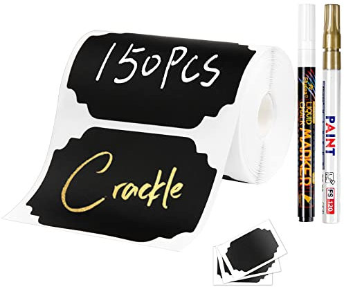 Joyoldelf Etiketten Selbstklebend,150 Pcs Tafel Aufkleber, Aufkleber zum beschriften,Tafeletiketten mit 2 Kreidemarker, Küchen Klebeetiketten Partner für Gewürzgläser, Marmelade, Flaschen (Rechteck)