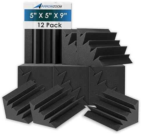 Arrowzoom Bass Trap Akustikschaum 12x12x48cm Schwarz | Akustikbehandlung fuer tiefe Frequenzen, Studioecken, Echoreduktion und Schallabsorption