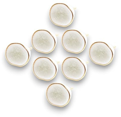 Infinity Decor Set of 8 White & Golden Reef Design Ceramic Cupboard Knobs 45mm - Classic Pull Handles for Chest Drawers, Kitchen, Cabinet Door