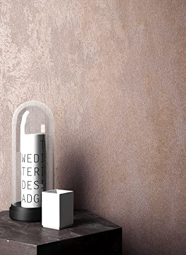 Newroom Design Tapete Rosa Vliestapete Glänzend - Beton-Optik Industrial Beton Uni Unitapete Loft Putz-Optik inkl. Tapezier-Ratgeber | Rosé Metallic-Schimmer changierend, verwitterte Putzstruktur, Betontapete ansatzfrei, Mustertapete, Wandtapete, Schlafzimmer