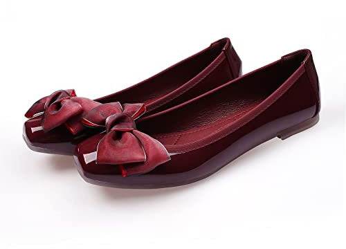 MACHSWON Womens Ballerina Flats Casual Square Toe Bow-Knot Slip ons Memory Foam Dressy Flats Cute Bow Tie Pumps Dolly Shoes