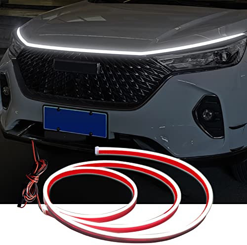 LED für Auto, LED Strip Auto, LED Tagfahrlicht, Yeelan Dynamic Scan Start Up Hoodbeam Kit, Decorative Light Bar, Car Hood Light Strip, Flexible Waterproof Daytime Running Light for Cars (Weiß, 180cm)
