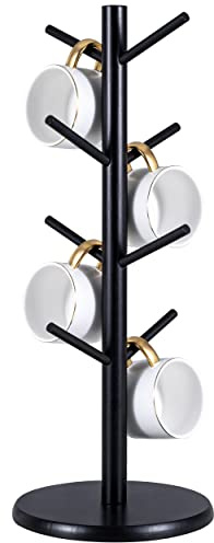 MyLifeUNIT Large Mug Holder Tree, Wooden Coffee Cup Holder with 8 Hooks | Wood Mug Hanger Stand for Counter, sturdy wooden construction, non-slip base pads, countertop coffee cup organizer