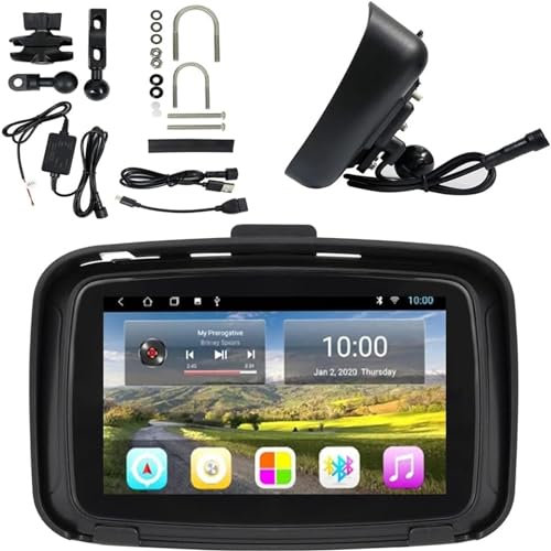 Navigatore GPS Per Moto, Carplay Wireless Touch Screen Da 5 Pollici, IPX7 Impermeabile, Connessione BT, WIFI 4G USB Plug And Play, Posizionamento Preciso, Mappa In Tempo Reale