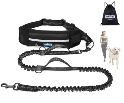 Nobleza Joggingleine für Hunde, freihändige Leine mit Gürteltasche, Handfreie Hundeleine für Laufen mit verstellbarem Hüftgurt Bungee Leine zum handfreien Joggen